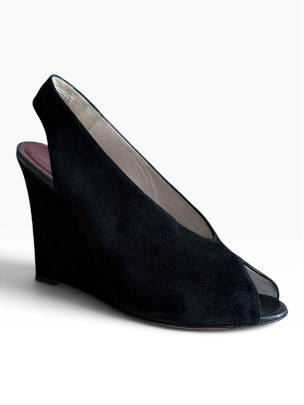 CELINE by Phoebe Philo Black Suede Open Toe Wedge 105 Slingbacks - EU 39.5